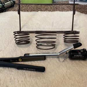 Bundle: 1/2 inch Conair curling iron, mini Sephora flat iron & hot tool storage